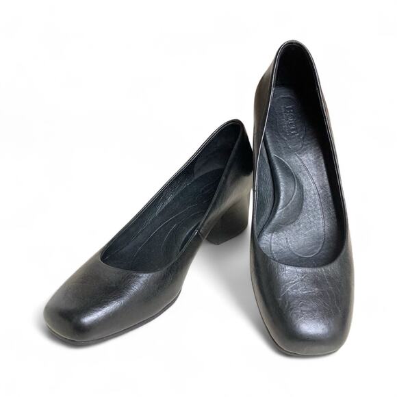 Born Black Leather Chunky Block Heel Square Toe Pumps Size 8.5 M EUC - Picture 1 of 13